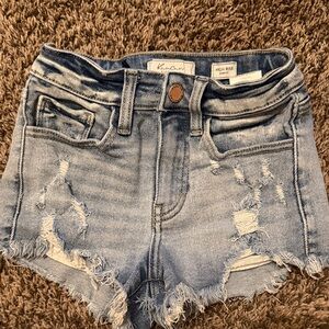 KanCan Distressed High Waist Denim Shorts - Light Blue